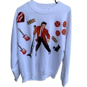 Vintage Elvis Presley Crewneck Sweatshirt Homemade Puff Paint Iron On Size XL
